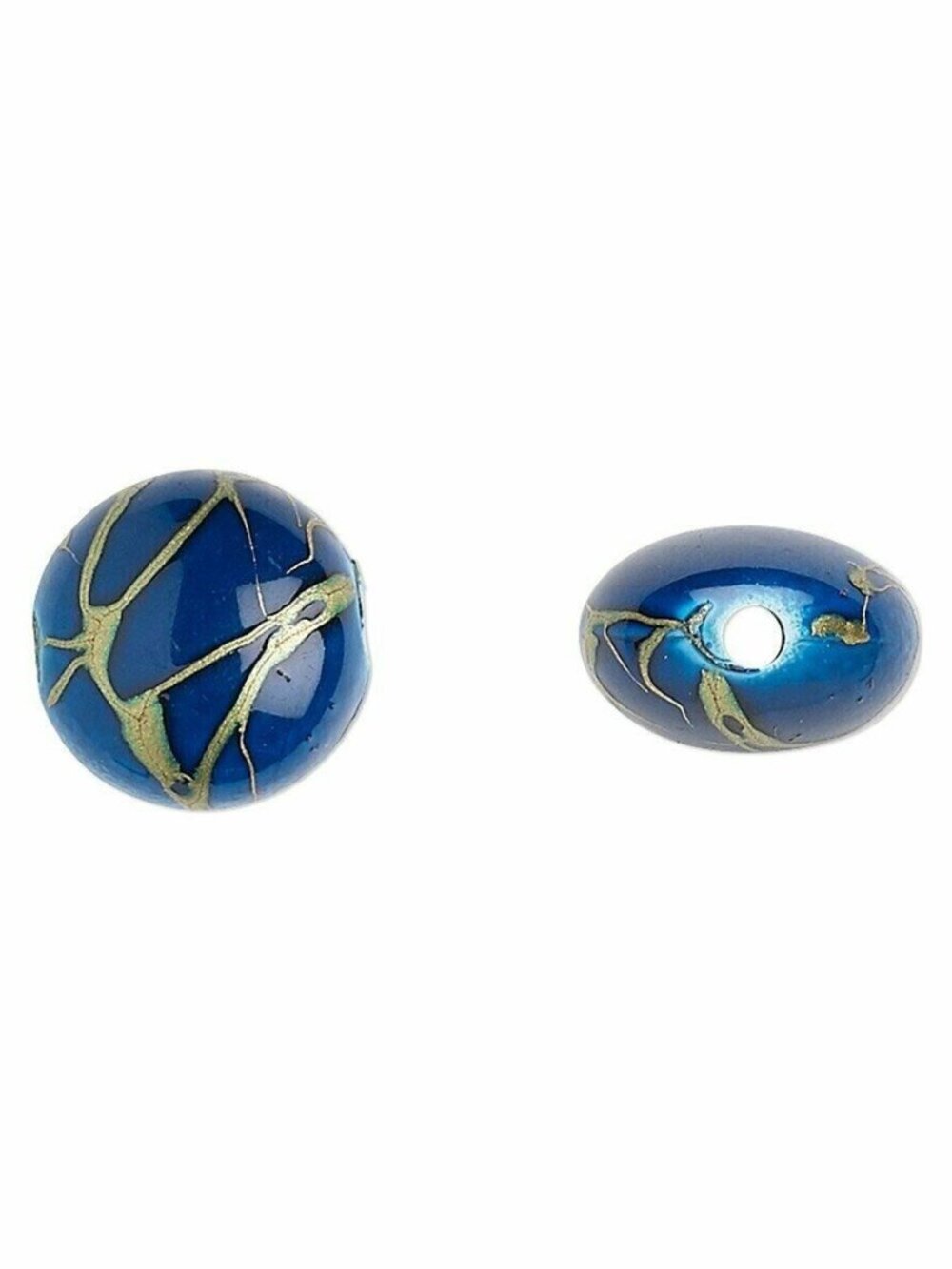 Vintage Gold Drizzled Dark Blue 12mm Puffed Coin Acrylic Beads 20 pcs